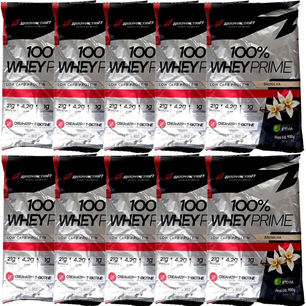Kit 10X 100% Whey Prime - 900g Refil Baunilha - BodyAction