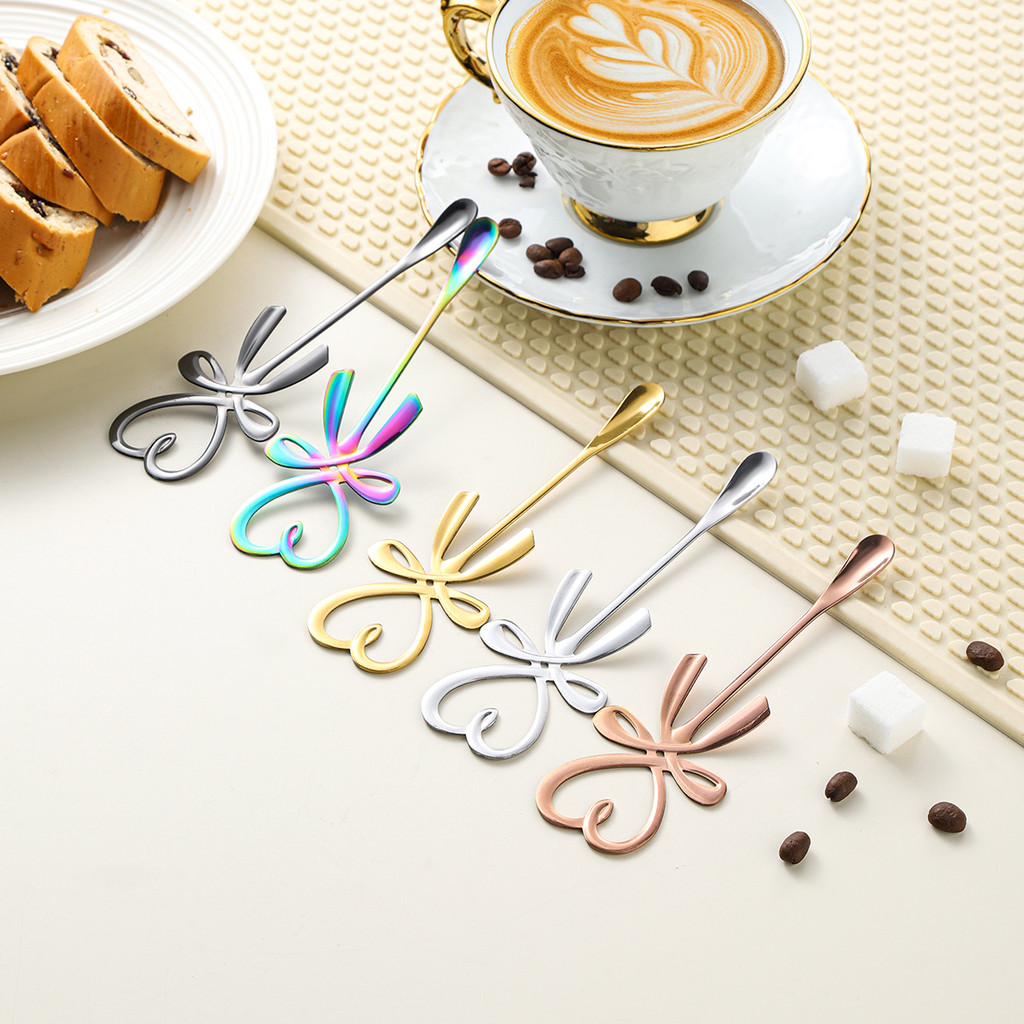 Detalhes do OUKEAI 1 peça/4 peças colher de café com laço colher de agitação de aço inoxidável copo pendurado colher pequena