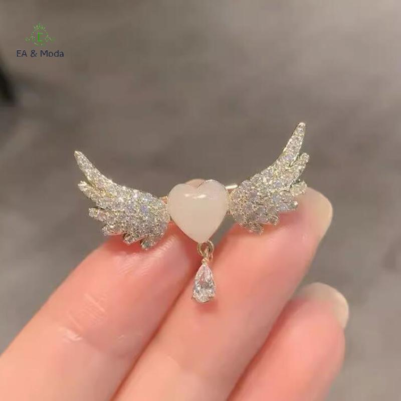 EA & Moda Asas De Coração Broches De Cristal Para Mulheres Meninas Boutique Emblemas Lapela Pin Acessórios Broche .