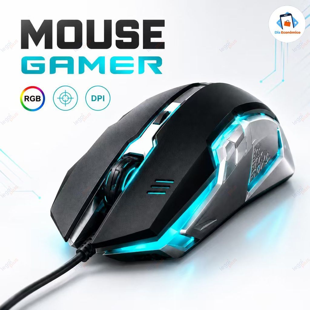 Mouse Gamer Personalizável com Iluminação RGB que Muda de Cor e Controle de DPI