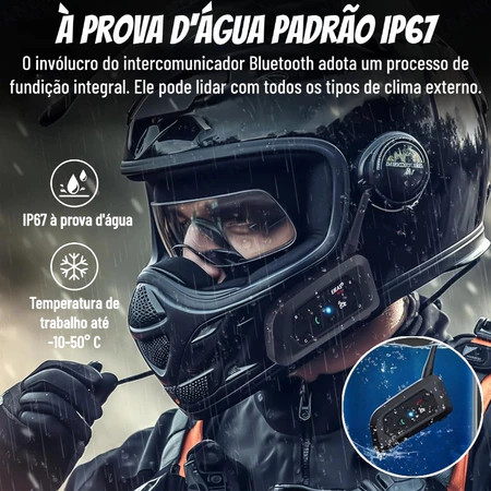 Kit 2 Intercomunicador Capacete De Moto Bluetooth Com Fone e Microfone V6 Plus — imagem 2 de 2