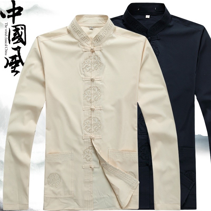 Primavera roupas masculinas de manga comprida roupas do pai tang terno topo de meia-idade idosos vovô roupas de verão ca
