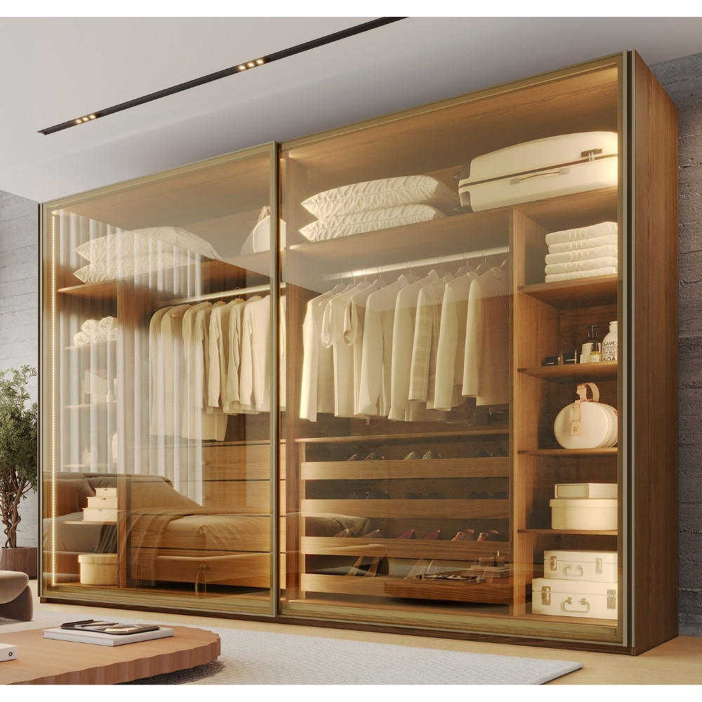 Guarda Roupa Casal com Vidro Reflecta 2 Portas de Correr Em MDF Samara Móveis Europa