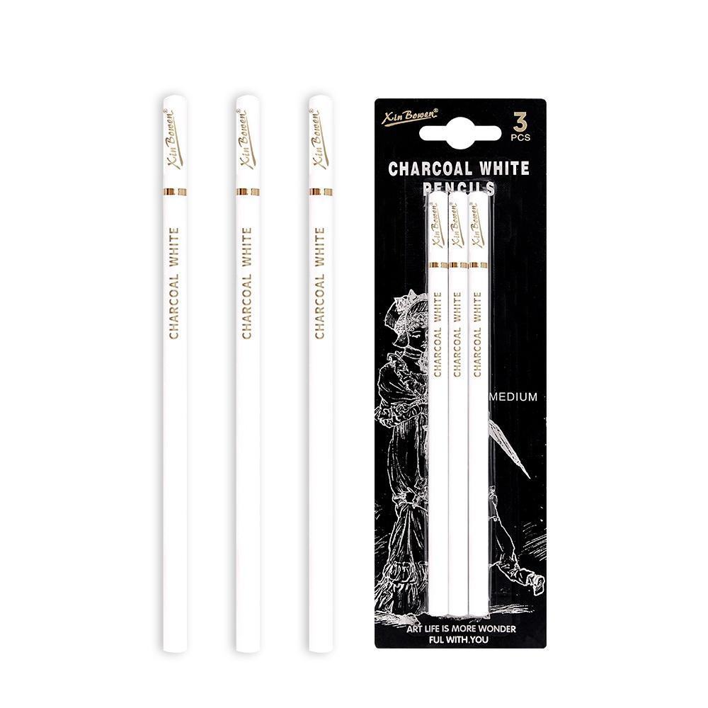 Conjunto Profissional De Lápis De Carvão Branco-3 Peças Brancos Com Destaque Para Desenho