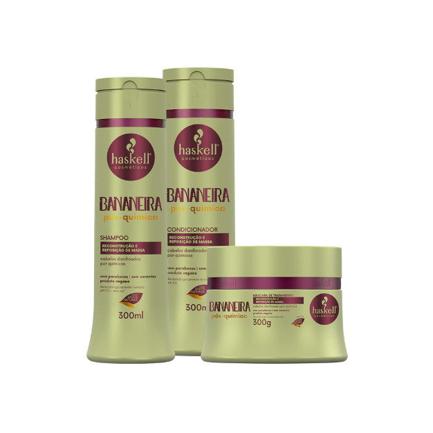 Kit bananeira Shampoo e Condicionador + Máscara 300ml/g pós-química - Haskell