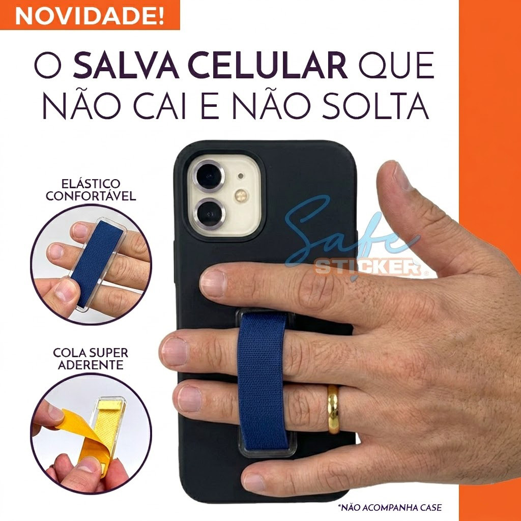 Suporte De Mao E Dedo Para Celular Safe Sticker Salva celular Premium