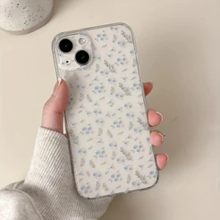 Capa protetora transparente para Redmi Note 14 Pro 13 12 11 14C 13C 12C 10C POCO X7 X6 C75 C65 Estampa floral azul claro