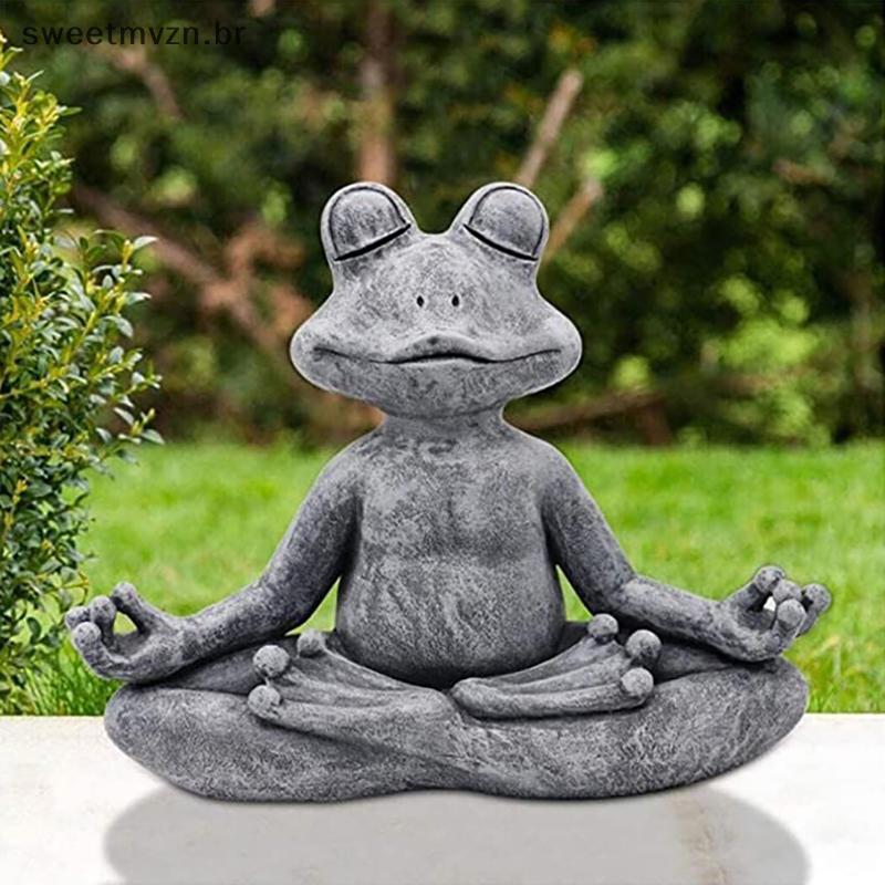 sweetmvzn Resina Artesanato Buda Meditação Sapo Cão Gato Estátua Arte Animal Yoga Estatueta Jardim Ao Ar Livre Escultura