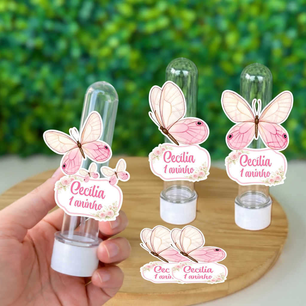 Apliques Jardim Borboleta Aquarela Para Tubetes Personalizado Com Nome e Idade / Lembrancinhas Aniversário