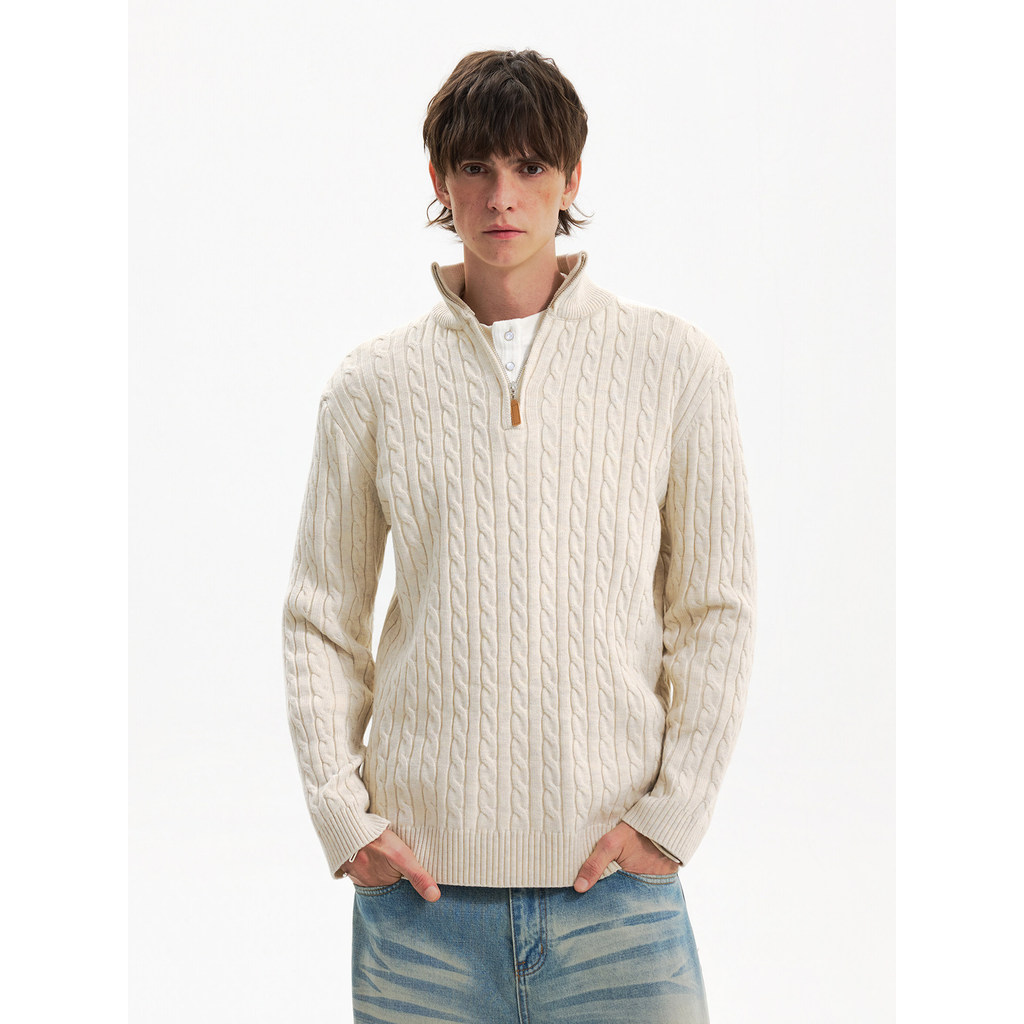 BLAEXIT Americano Retro Torcido Meio Zíper Suéter Masculino Outono Inverno Casual Preguiçoso Cashmere Bottoming Sweater
