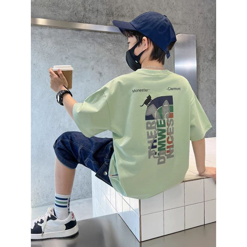 Meninos verão camiseta de manga curta 2025 novo estilo grandes crianças meia manga camiseta estilo fino crianças meninos