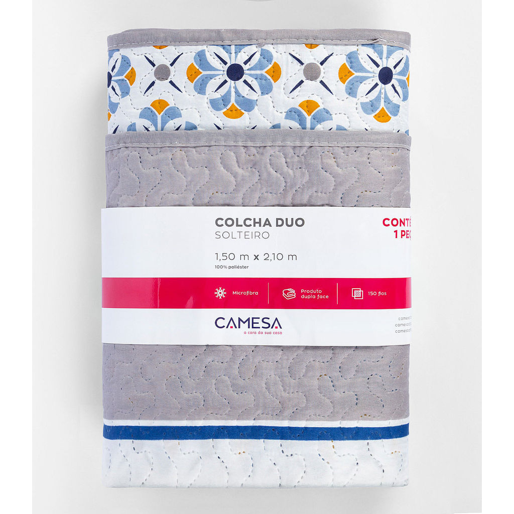 Colcha Dupla Face Solteiro 150 Fios Camesa Cinza