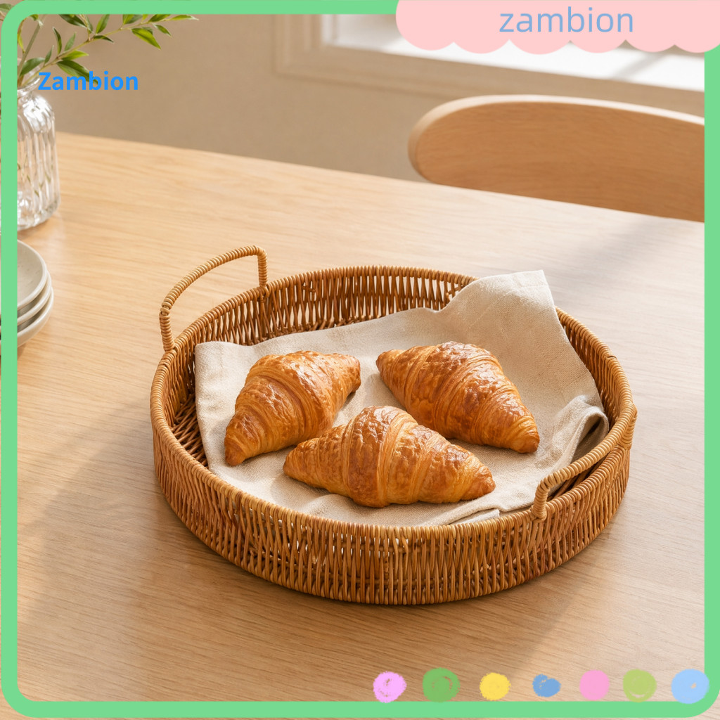 Bread Basket with Curved Edges Silicone Dot Non-slip Eco-friendly Round Rattan Fruit Tray – Steamed Food Storage Kitch