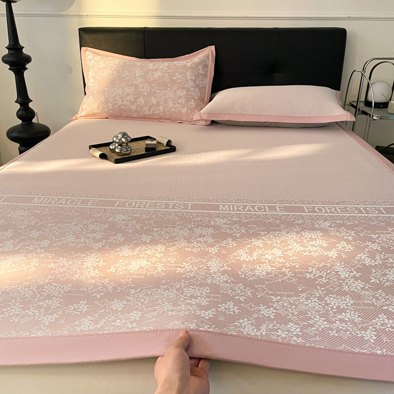 Lençol de seda gelada Jacquard legal, conjunto de três peças de tapete antibacteriano, lavável, dobrável