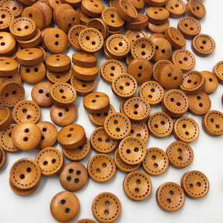 100 peças de botões de madeira marrons de 9mm com dois furos, usados para costura e artesanato, modelo WB625 RP7H