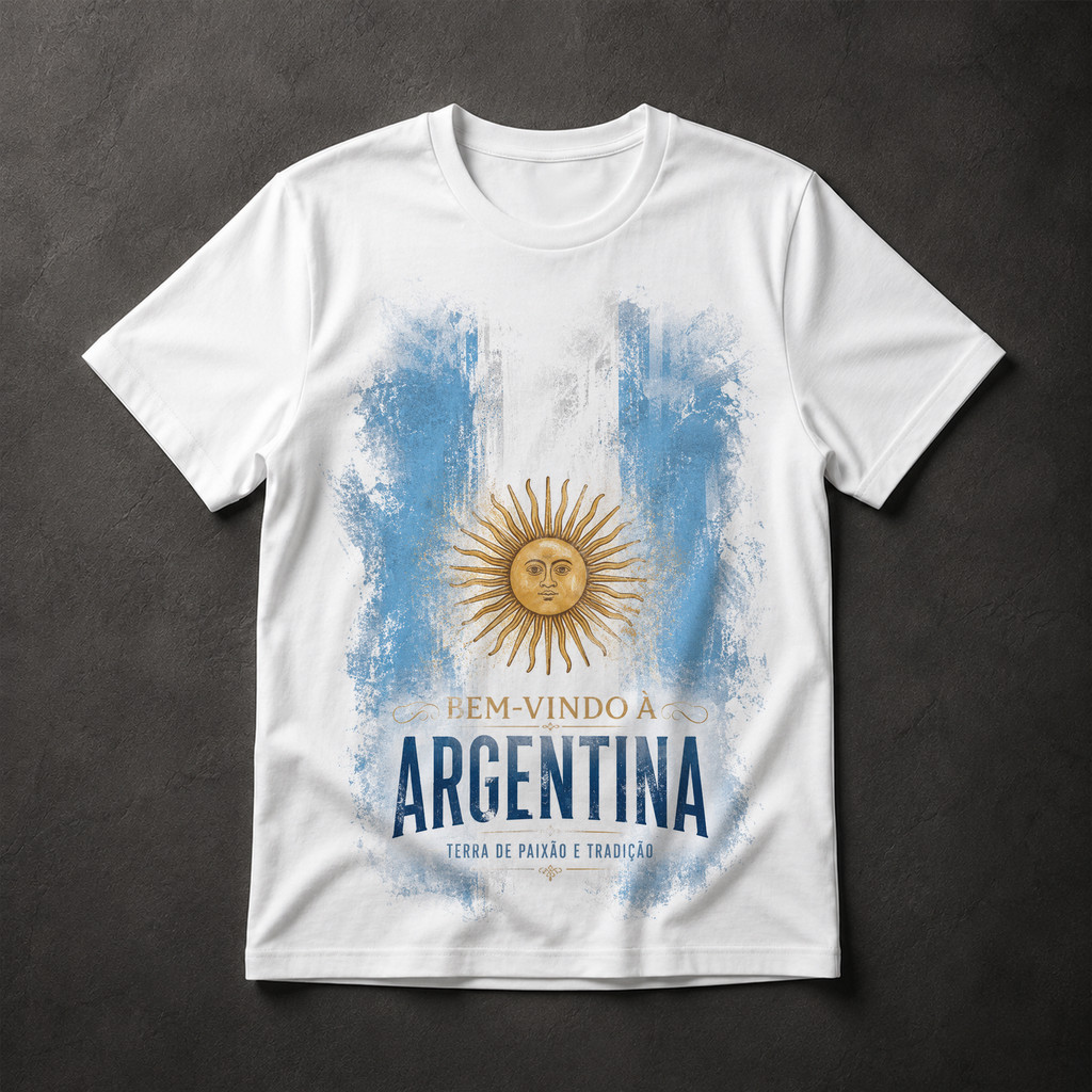 Camiseta Argentina Bandeira Sol de Maio Vintage Terra de Paixão Futebol Masculina