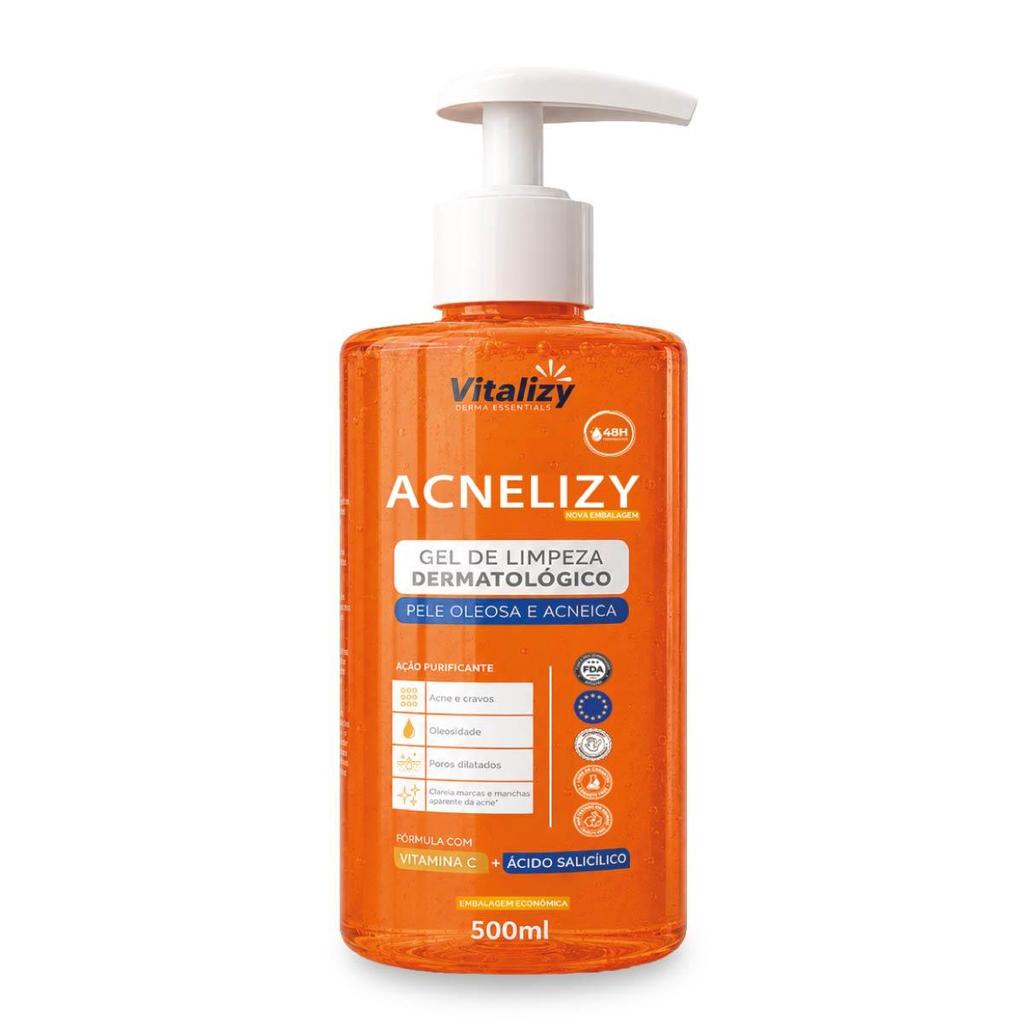 Gel de Limpeza Facial 500ML Controle da Oleosidade Pele Oleosa e Acneica Limpeza Profunda Vitalizy