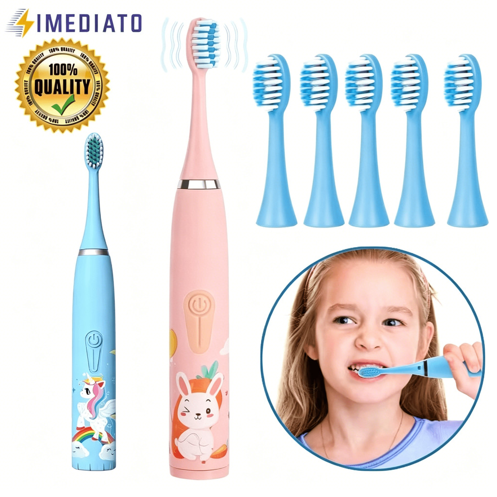 Escova Dental Elétrica Ultra-Sônica Para Crianças Acústica Onda Fofa Cabelos Suaves Dupla Face Limpa Cuidados