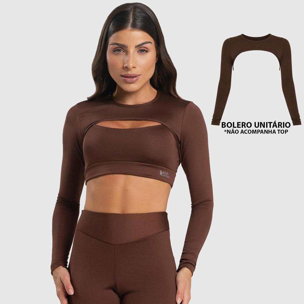 Imagem Cropped Bolero Fitness Feminino Manga Longa Recorte Balance Zero Transparência Regata Inverno