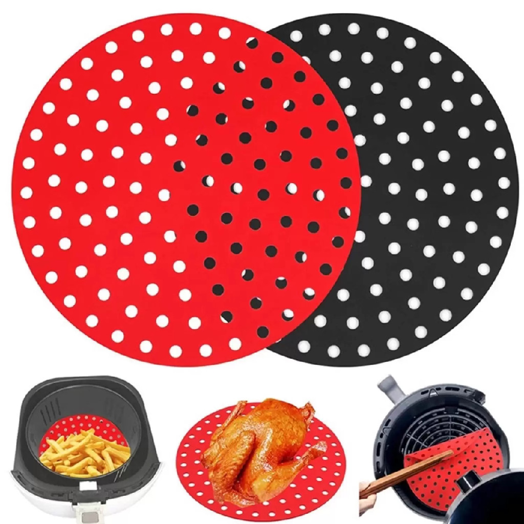 Kit 4 Tapetes Forro Silicone Reutilizavel Air Fryer Facil Limpeza Protecao Cesto Tamanho 19x19 cm