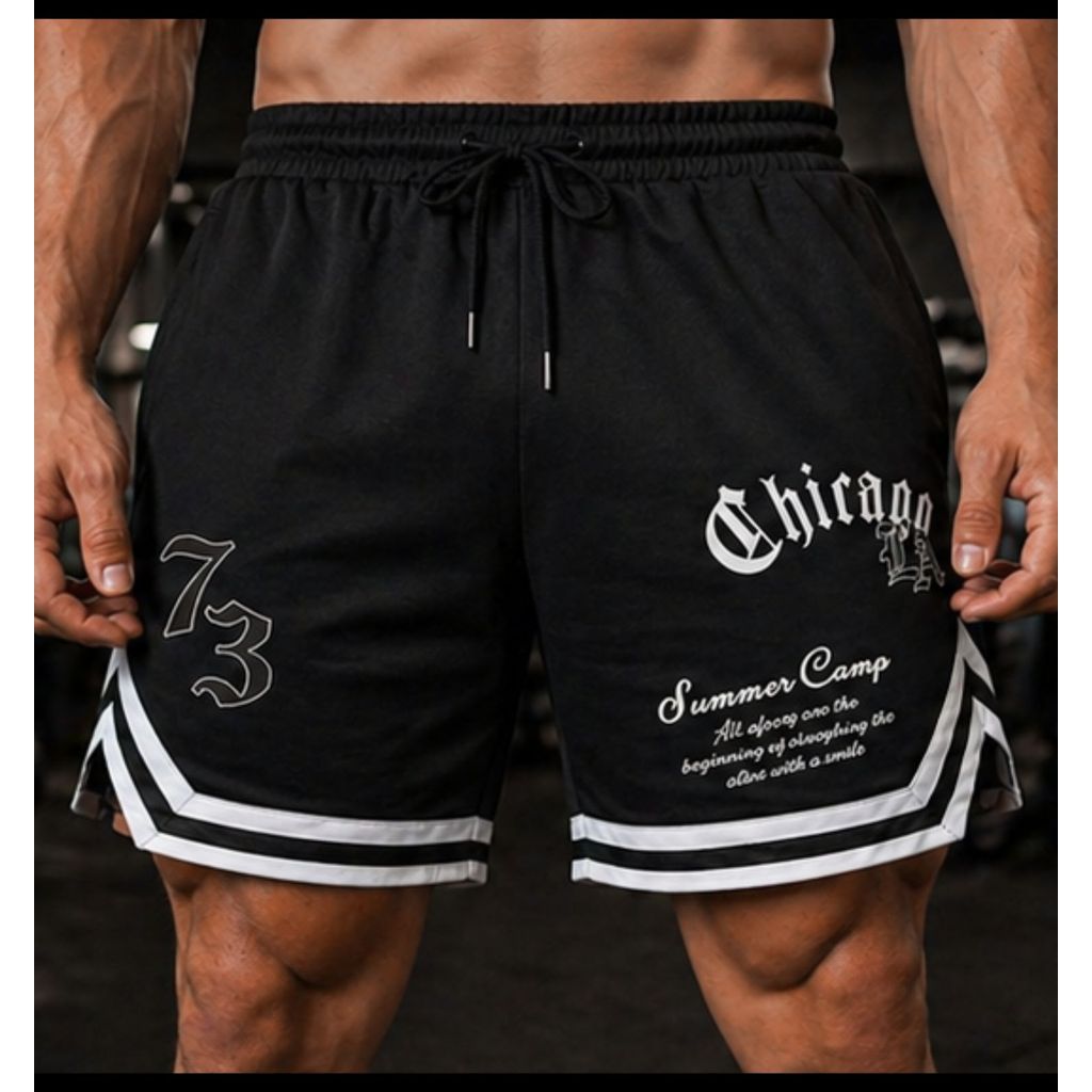 BERMUDA  BASQUETE Short Masculino Chicago 73 Dry Fit Furadinho Academia Musculação Fitness Treino Corrida Esportivo