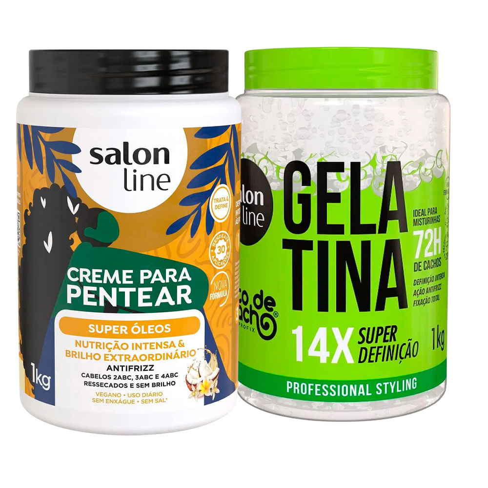 Kit Salon Line Gelatina To De Cacho E Creme Para Pentear Salon Line Super Óleos 