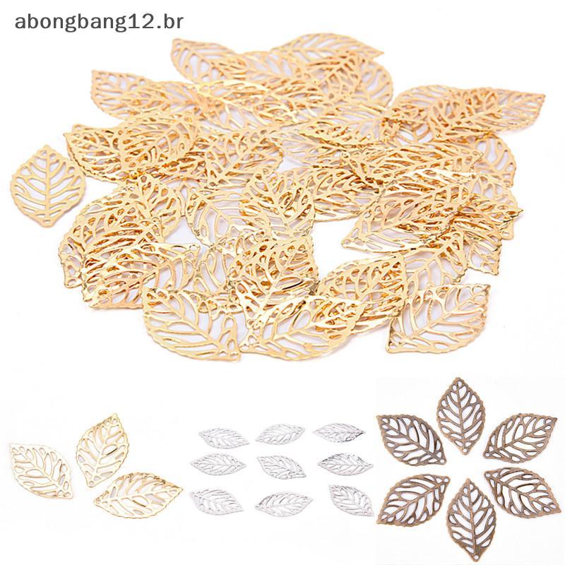 ABONG 50 Pcs Charme Filigrana Folhas Ocas Pingente DIY Jóias Fazendo Artesanato De Metal