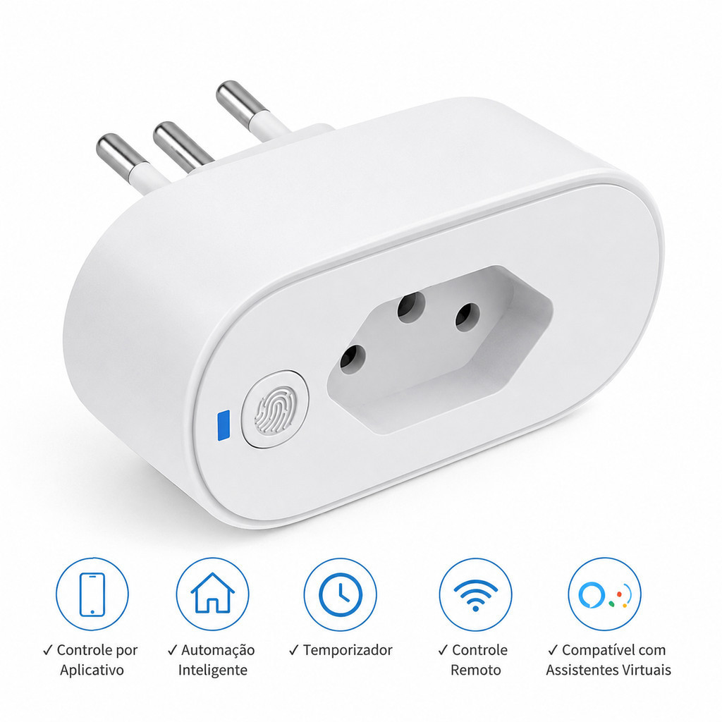 Tomada Inteligente WiFi Smart Plug Padrão Brasileiro Compatível com Alexa Google Home Controle APP