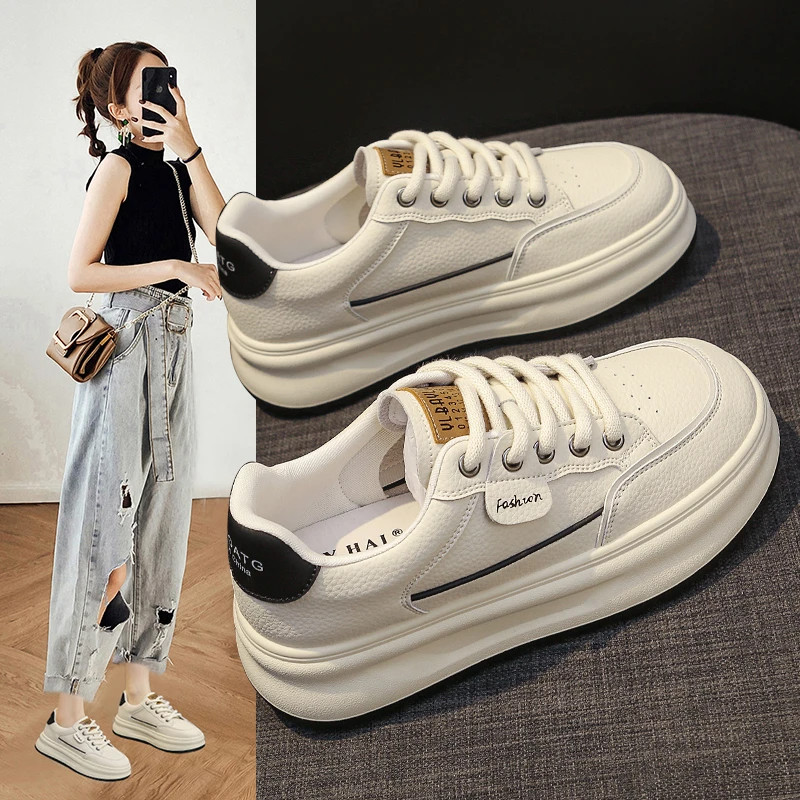 Juhui sapatos femininos loja de fábrica 2025 outono novo estilo Para sapatos femininos de sola grossa sapatos brancos Al