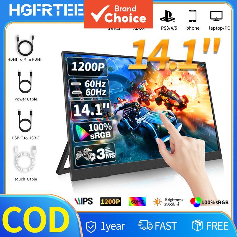 HGFRTEE Monitor Portátil Touch 14,1'' FHD 1200P IPS USB-C HDMI HDR Ultra Fino Segunda Tela para Laptop PC Mac PS5 Xbox