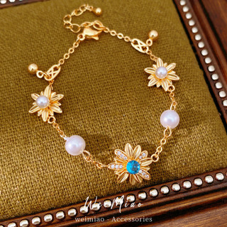 Galvanoplastia zircão flor pérola pulseira luz luxo High-End pulseira elegante feminina
