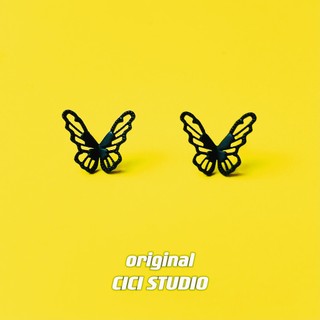 CICI tendência criativa arte borboleta escura tridimensional oco inteligente Harajuku borboleta S925 brincos de agulha d