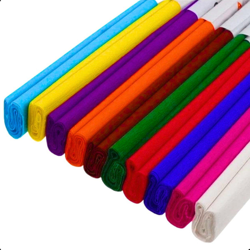 Kit Com 10 Rolos De Papel Crepom 48cm x 2m Colorido 1 De Cada Cor 10 Cores Diferentes Lisa em Oferta na Shopee