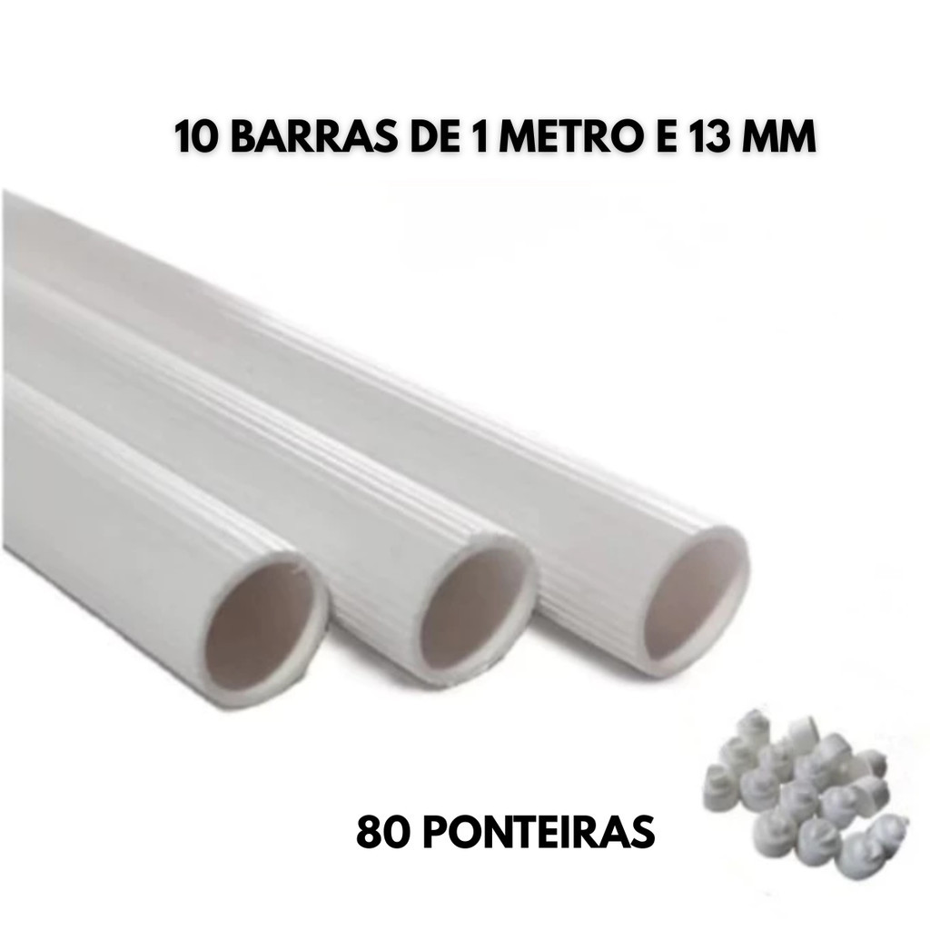 Kit 10 Poleiros plásticos de 1 metro/ 13 mm para gaiola e 80 ponteiras