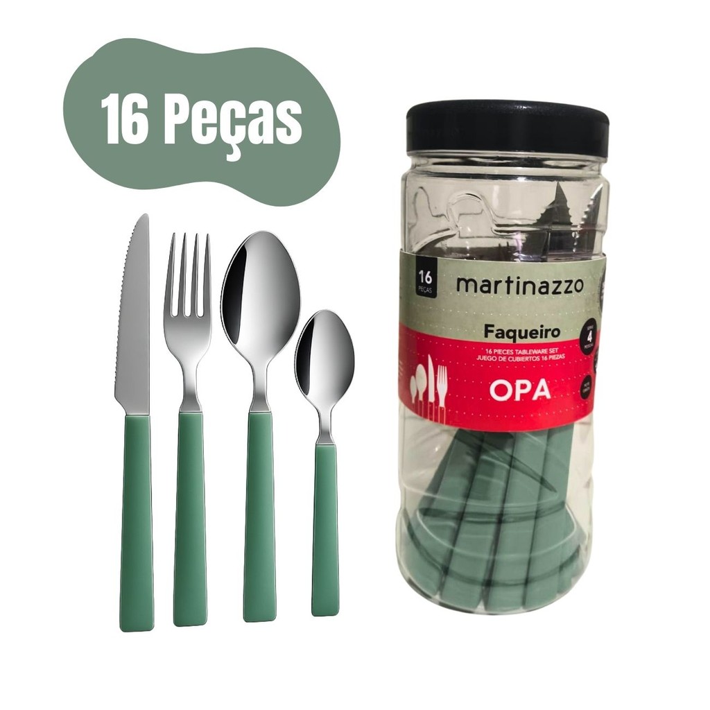 Faqueiro 16 Peças Martinazzo OPA Pote Talheres de Aço Inox em Oferta na Shopee