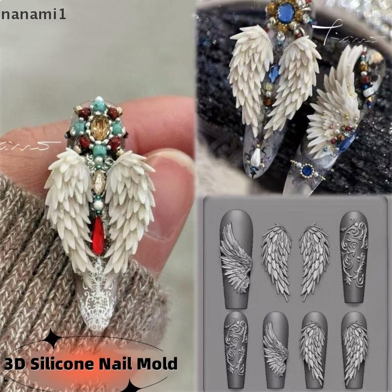 nanami1 3D Silicone Molde De Unhas Asa Penas Modelos Para Mulheres DIY Decoração Da Arte Do Prego Placas De Carimbo Ferr