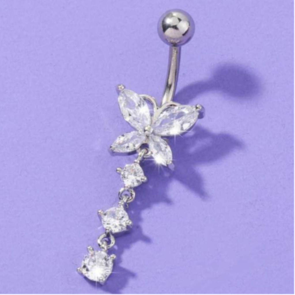 Piercing Borboleta pingente com pedraria cor Prata/Dourado Aço cirúrgico para Umbigo Durável imperio