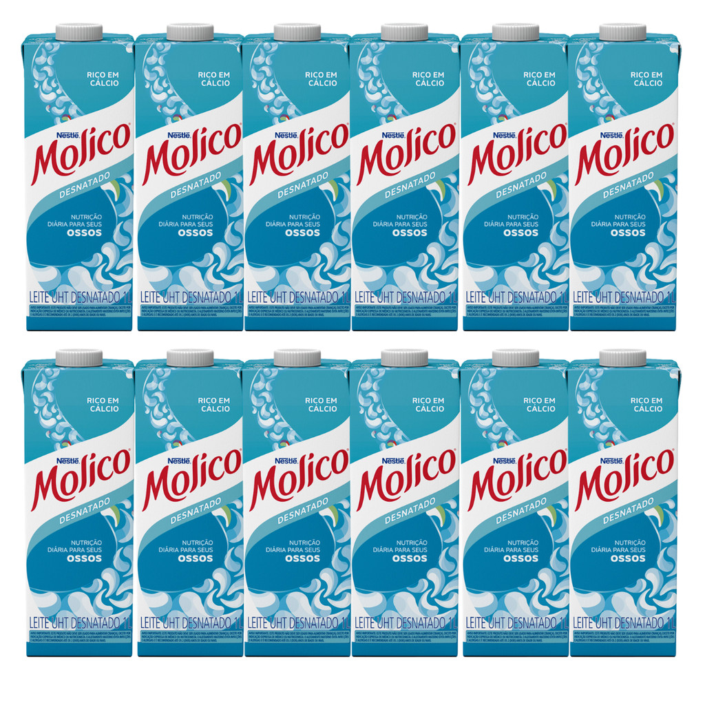 Pack 12 Leite UHT Molico Desnatado 1L Nestle