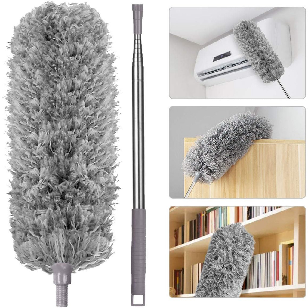 Detalhes do Espanador de Pó Para Limpeza em Microfibra Com Cabo Extensor e Retrátil Lavável 2,8m Escova De Limpeza De Poeira