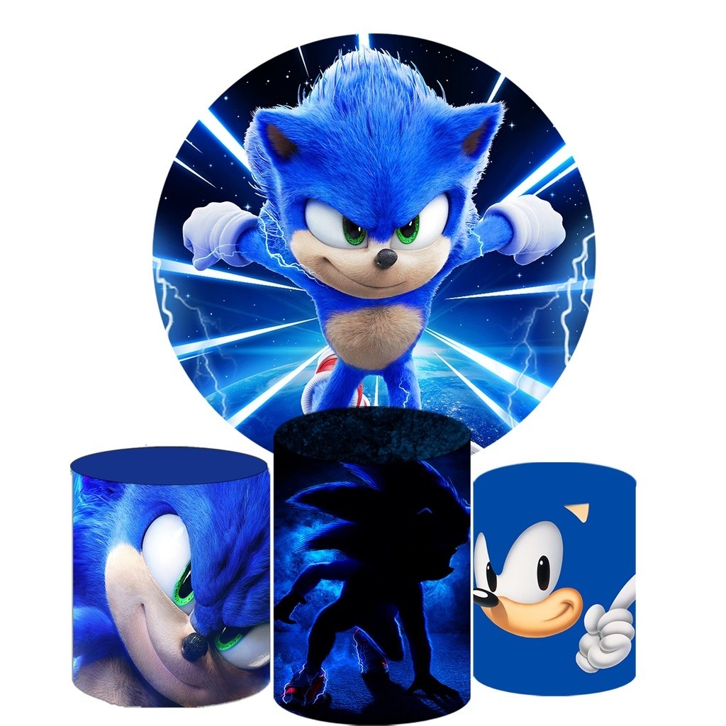 Painel Redondo + 3 Capas Cilindros tecido sublimado SONIC em Oferta na Shopee