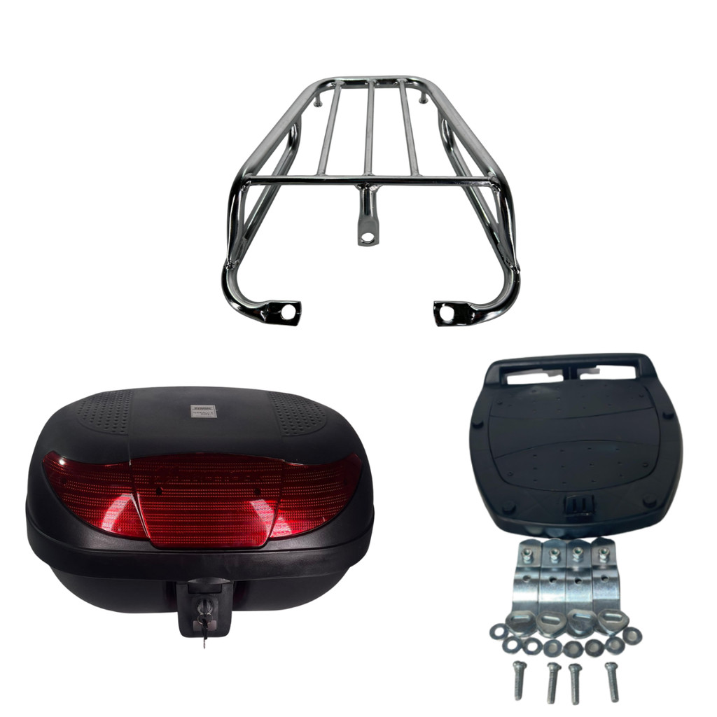 Kit Bagageiro Churrasqueira Ybr _ Baú Bauleto 45 Litros 2000 até 2008 Preto Cromado