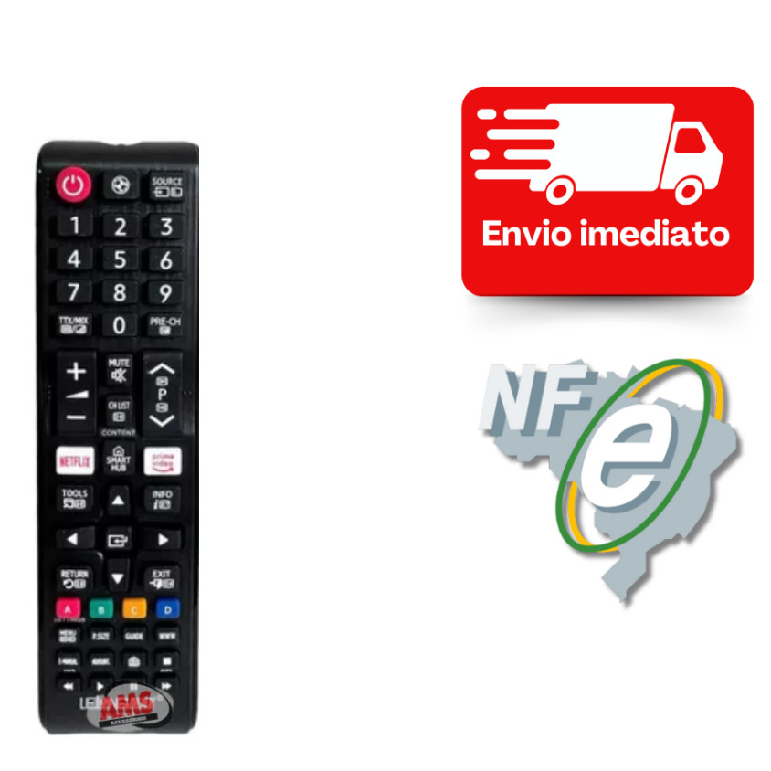 Controle Remoto Universal Tv Samsung Smart Lcd Netflix Smart Hub Prime Video Todas Samsung