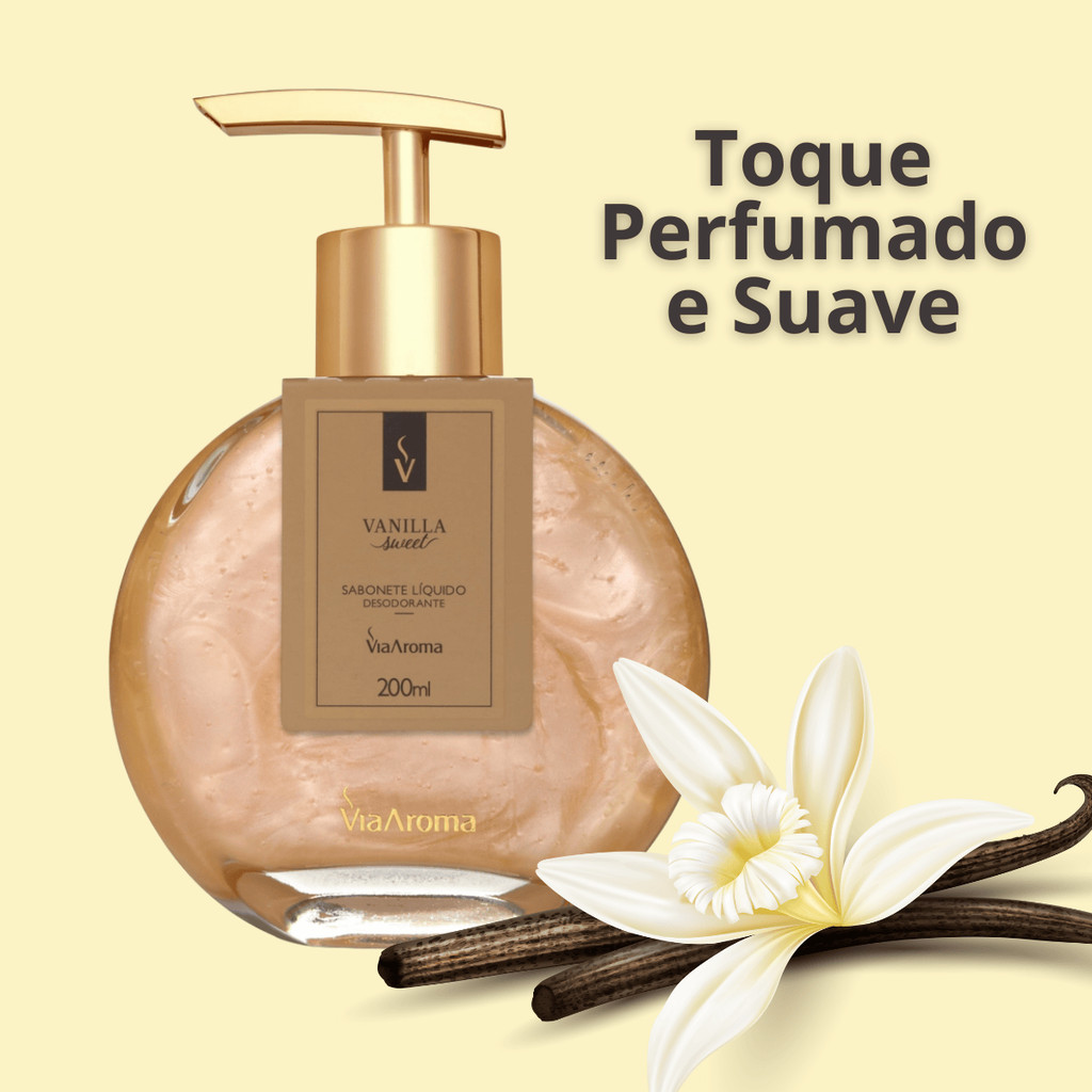 Sabonete Líquido Desodorante Vanilla Luxo Via Aroma 200ml Hidratante, Perfumado Suave | Corpo e Mãos