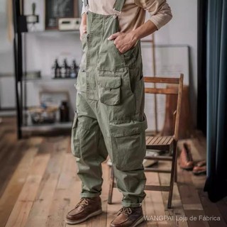 Macacão Masculino de Cor Sólida, Artesanato Reverso, Retro Americano, Amekaji, Solto