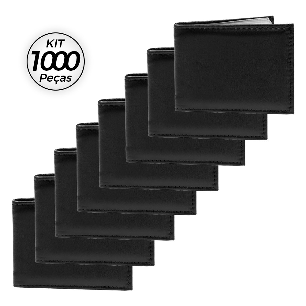 1000 Carteiras Couro Sintético Slim Masculina Atacado Barato Divisórias Dia a Dia Preto