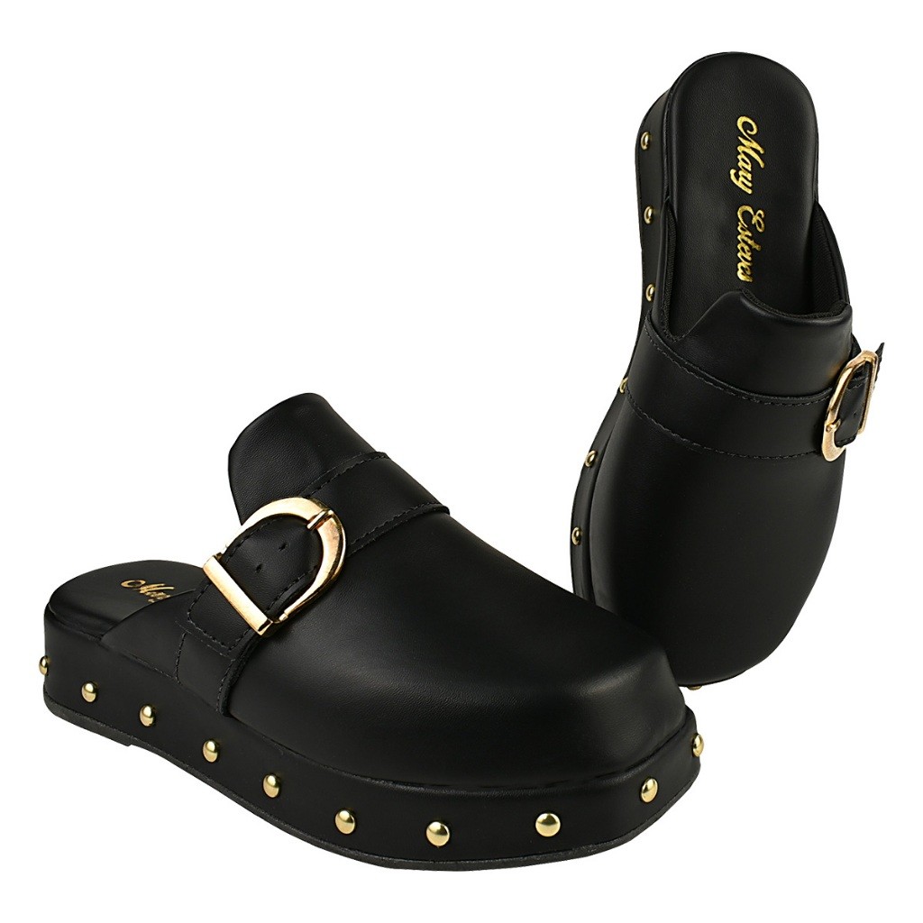 Tamanco Mule Feminino Anabela com Bico Redondo Babuche Confortável