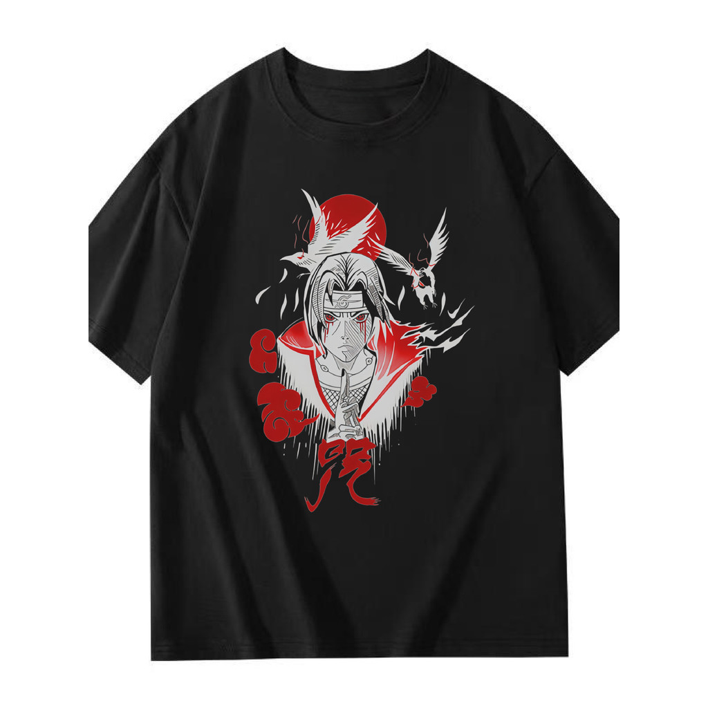 Camiseta Preta Unissex Estampada Itachi Uchiha Sharingan, Camiseta De Algodão Confortável E Versátil Para O Verão