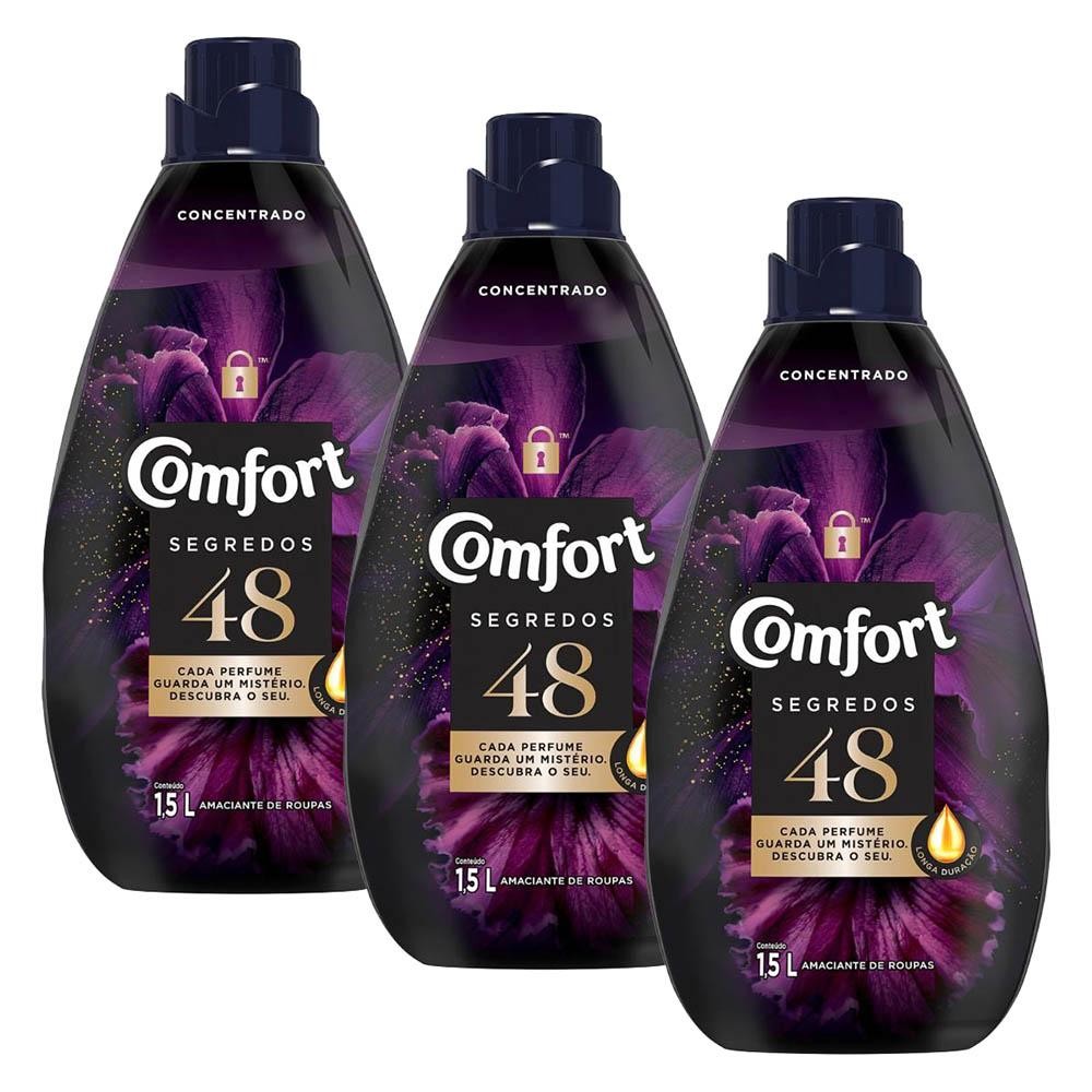 Kit com 3 Amaciantes Concentrado Comfort 48 Segredos 1,5L cada