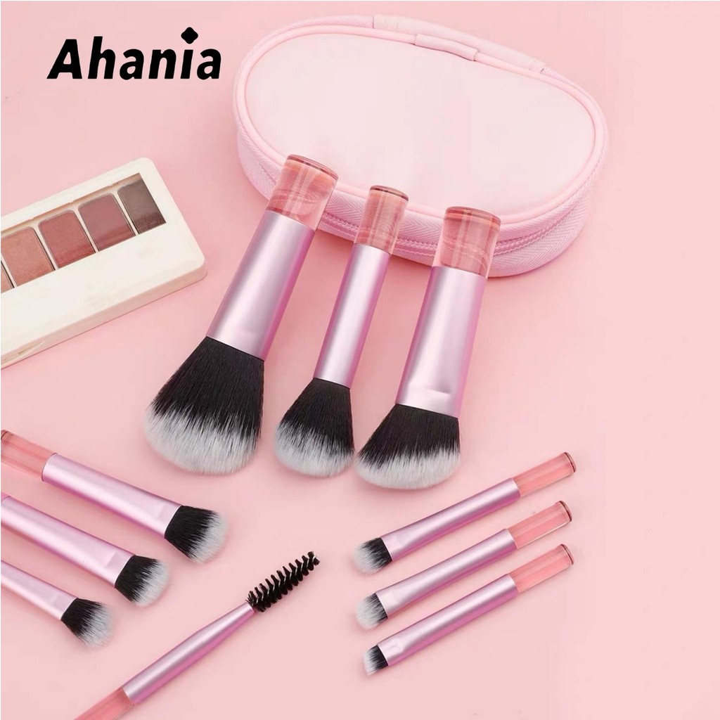 Kit de 10 Pincéis de Maquiagem Mini Profissional Multi-funcional Portátil para Viagem com Estojo Cor Rosa Lilas — imagem 2 de 2