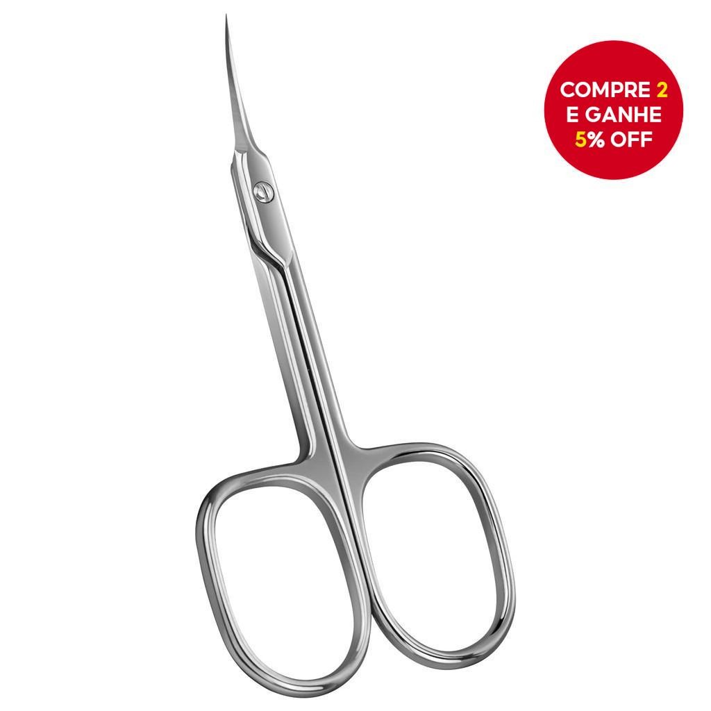 Tesoura de manicure russa de terceira geração, curva, para cutículas e sobrancelhas, em aço inox, 1 unidade.